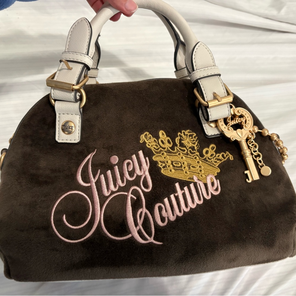 Juicy Couture Dark Brown Satchel with Gold and Pink Accents